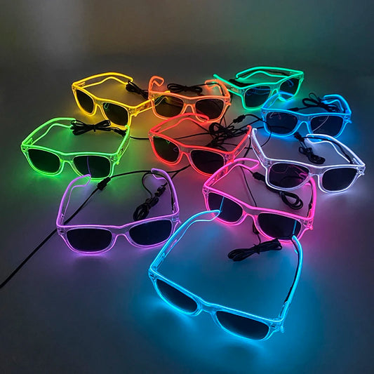 Gafas LED que Brillan en la Oscuridad, Neon Glow Sunglasses EL Wire, Artículos para Fiestas Neon, Lentes Luminosos para Niños y Adultos