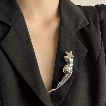 Broche Escultura Corporal Metálico Brillante para Mujer - Broche Geométrico de Moda para Fiesta y Regalos