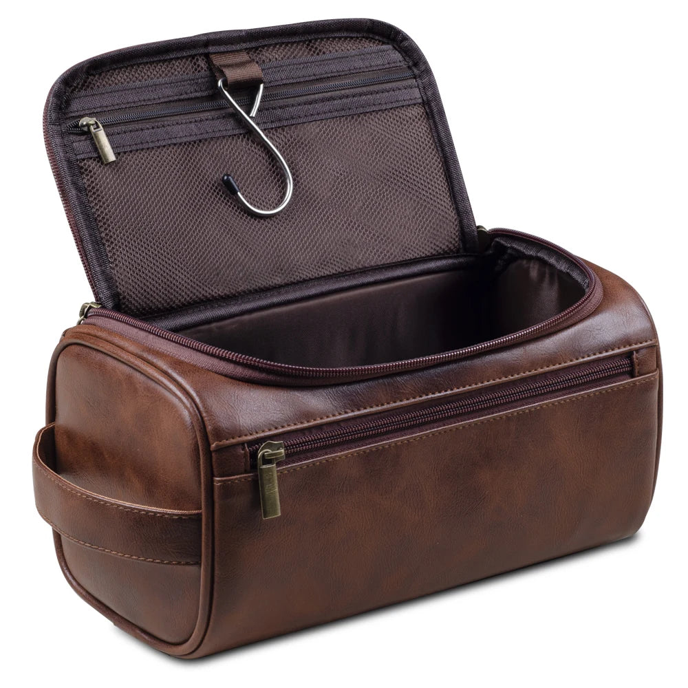 Neceser de Cuero para Hombres y Mujeres - Kit Dopp con Gancho para Viaje