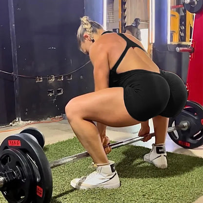 Conjunto de Gimnasio Scrunch Jumpsuit para Mujer | Traje Deportivo de Yoga con Cremallera y Pantalones Cortos de Cintura Alta | Ropa de Ejercicio de Secado Rápido