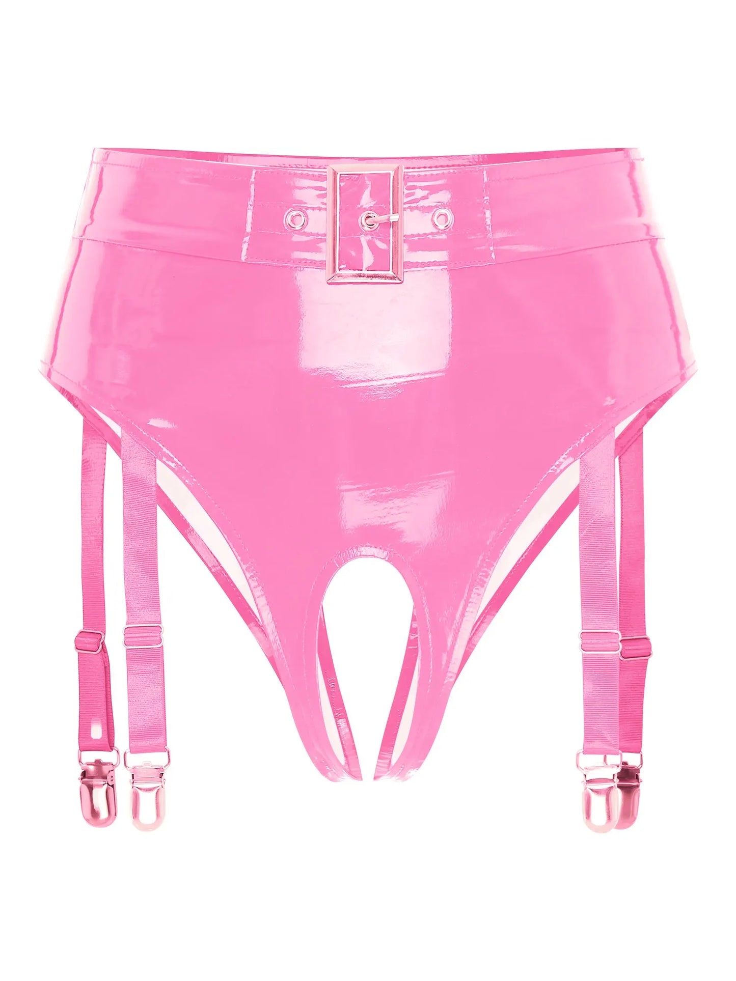 Set de Lencería de Cuero Brillante para Mujer - Sujetador sin Aros y Tanga de Cintura Alta con Clips de Liguero, Ideal para Clubwear