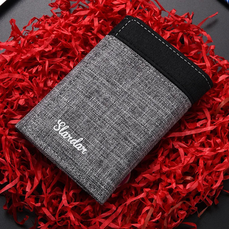 Canvas Short Trifold Men's Boys Wallets Purse with Zipper Coin Pocket Fashion Students Leisure Money Folder Card Holder