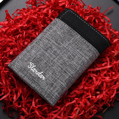 Canvas Short Trifold Men's Boys Wallets Purse with Zipper Coin Pocket Fashion Students Leisure Money Folder Card Holder