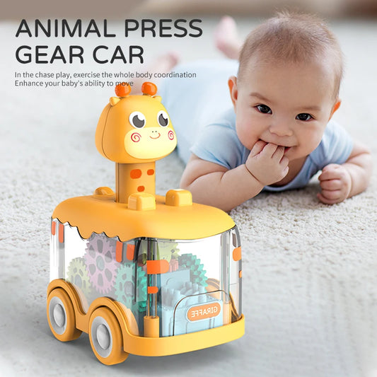 Coche Inercial Infantil con Forma de Animal – Juguete Educativo de Engranajes y Luces para Niños