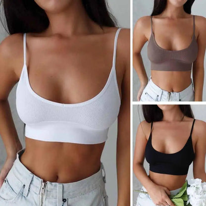 Sujetador Deportivo para Mujeres con Tirantes Finos y Diseño Espalda Descubierta - Top Corto Bralette Sin Aros y Con Almohadillas
