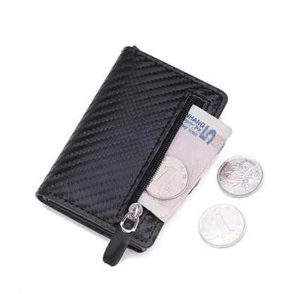 Carbon Fiber Rfid Card Holder Men Wallets Money Bag Zipper Coin Purse Small Leather Mini Slim Wallets Vallet Carteira Masculina