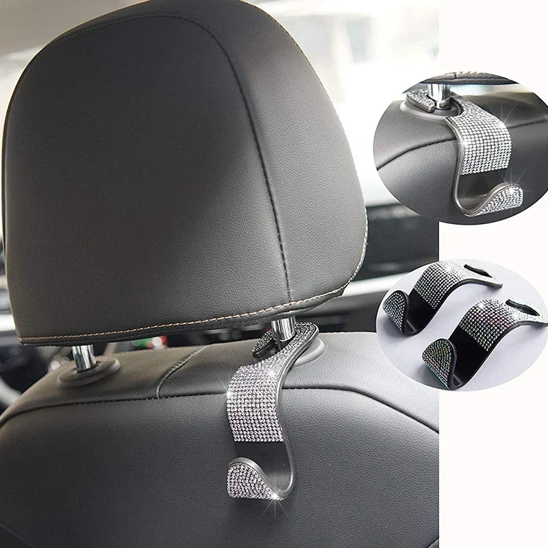 Gancho para Respaldo de Asiento de Auto con Brillantes Diamantes - Soporte Universal para Cabeceras - Accesorios de Interior Automotriz