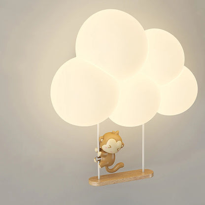 Lámpara de Pared de Animales de Dibujos Animados de Mono, Candelabro de Nube Blanca, Luz Nocturna para Guardería y Dormitorio Infantil