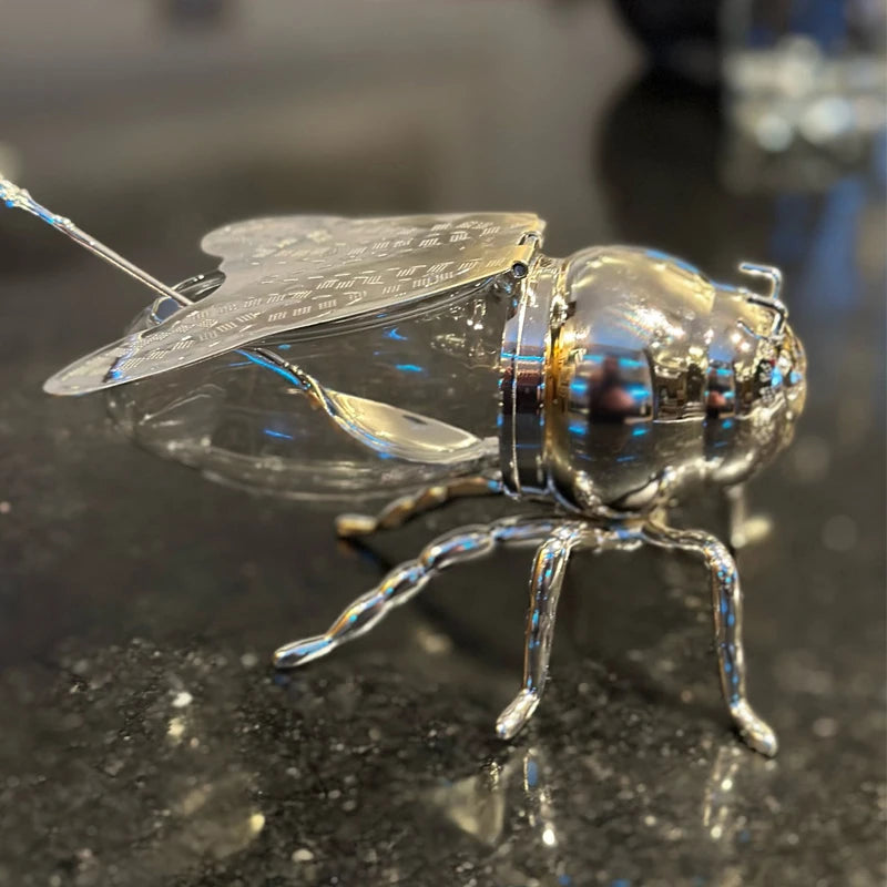 Tarro de Almacenamiento de Miel de Abeja de Lujo – Ornamento Decorativo de Vidrio Transparente con Cuchara para Condimentos y Especias de Cocina