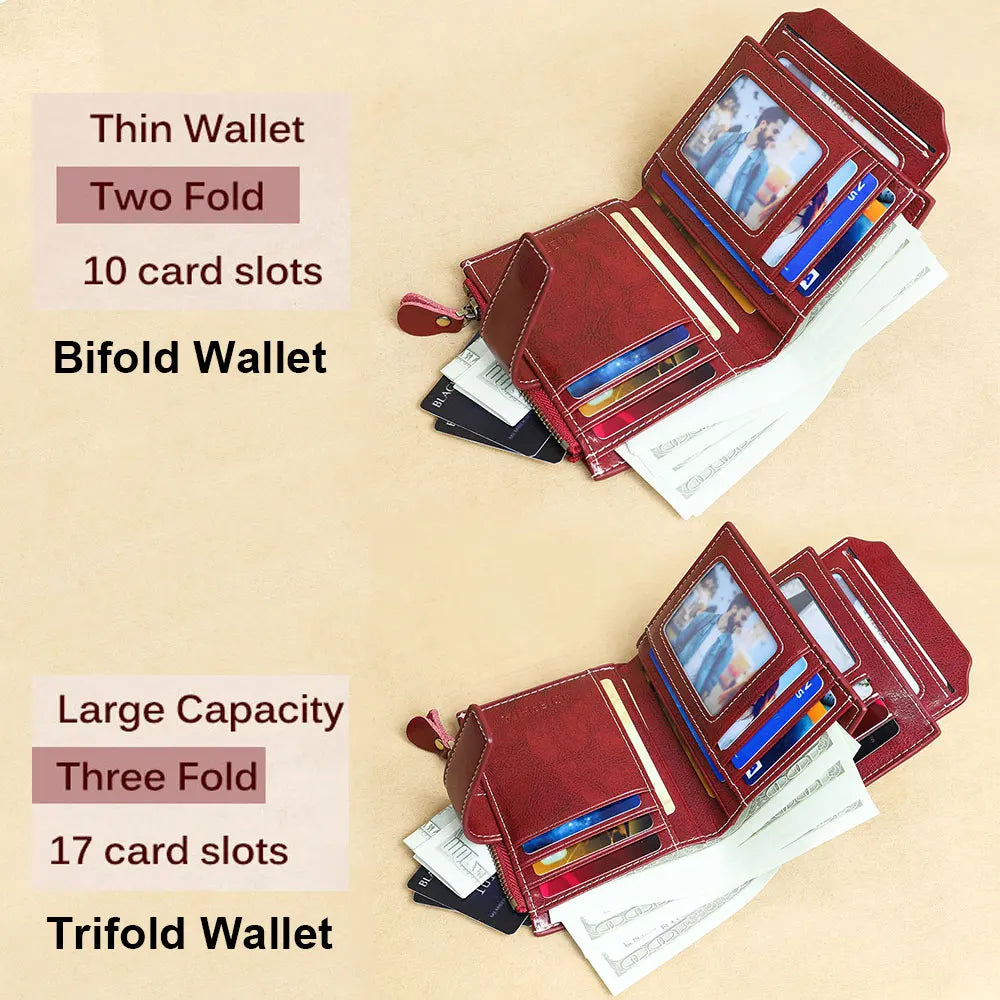 Fahion Women Genuine Leather Wallet RFID Blocking Short Multi Function Large Capacity Zipper Coin Purse Money Clip