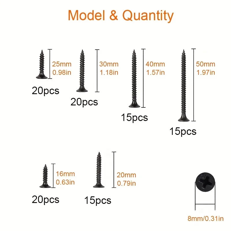 Set de Tornillos Autoperforantes M3.5 de Cabeza Countersunk Negra - Tornillos de Alta Resistencia para Tablero de Yeso