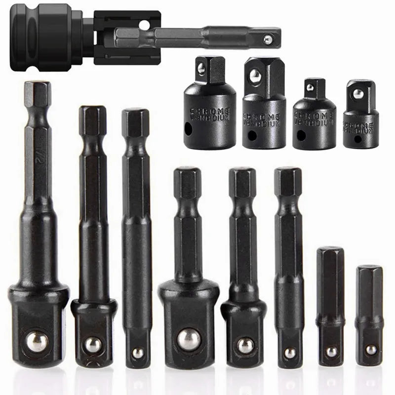 Juego de Adaptadores de Impacto y Reductores 12pcs | Set de Extensión para Taladro, Convierte Tu Taladro en Atornillador de Alta Velocidad, 1/4"