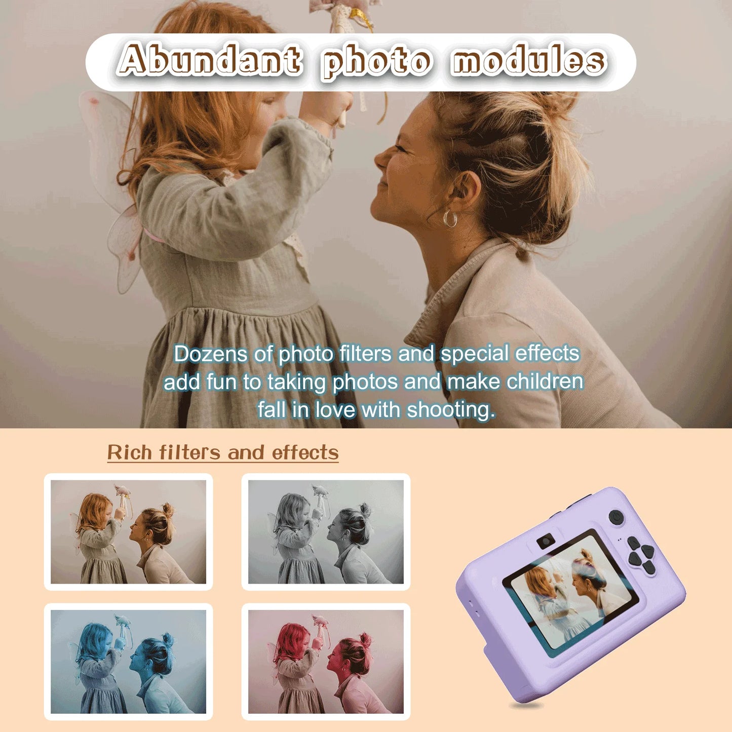 Cámara Instantánea de 2.8 Pulgadas con Pantalla Grande, Cámara Digital HD para Niños, Juguete Portátil de Impresión Sin Tinta para Exterior