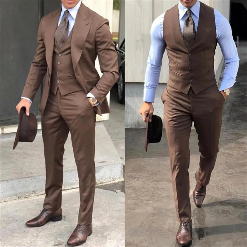 Traje clásico negro de 3 piezas para hombre, con solapa esmoquin de pico, conjunto de trajes de boda para padrino de boda, chaqueta de negocios a la moda, pantalones y chaleco