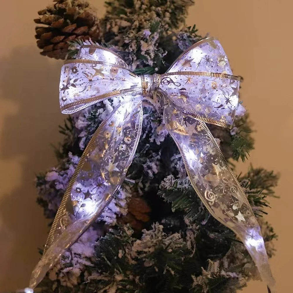 Cintas de Luz LED para Decoración Navideña – Cintas de Organza para Árboles de Navidad y Adornos DIY