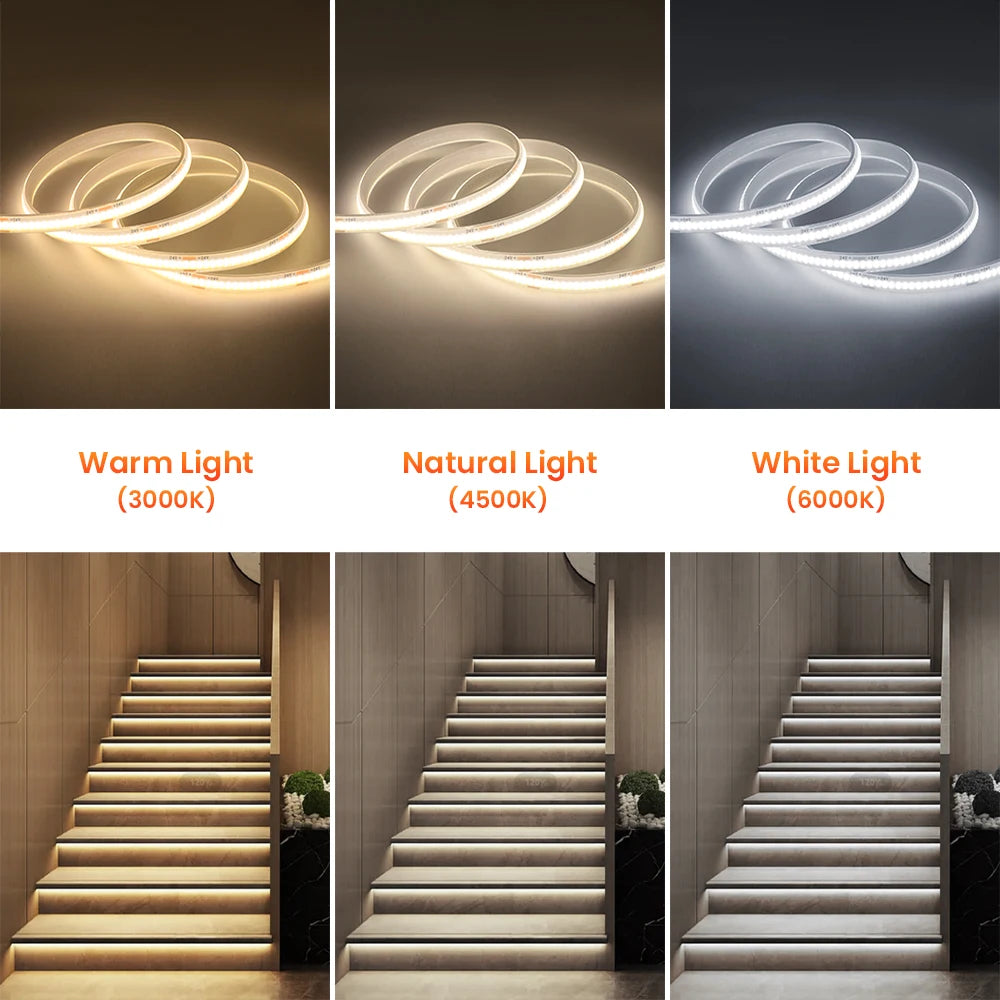 Tira de luces LED COB impermeable IP68, 12V, 24V, 320LED/m, cinta Flexible FOB para iluminación exterior de Sauna, piscina
