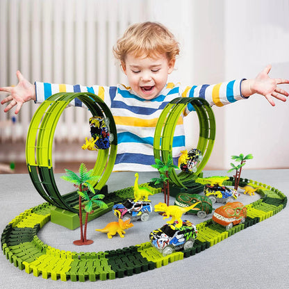 Coche de pista de dinosaurio eléctrico para niños, juguete de ferrocarril de escalada mágica, coches de juguete de pista flexible, juguetes educativos para niños, juguete de calidad para niños