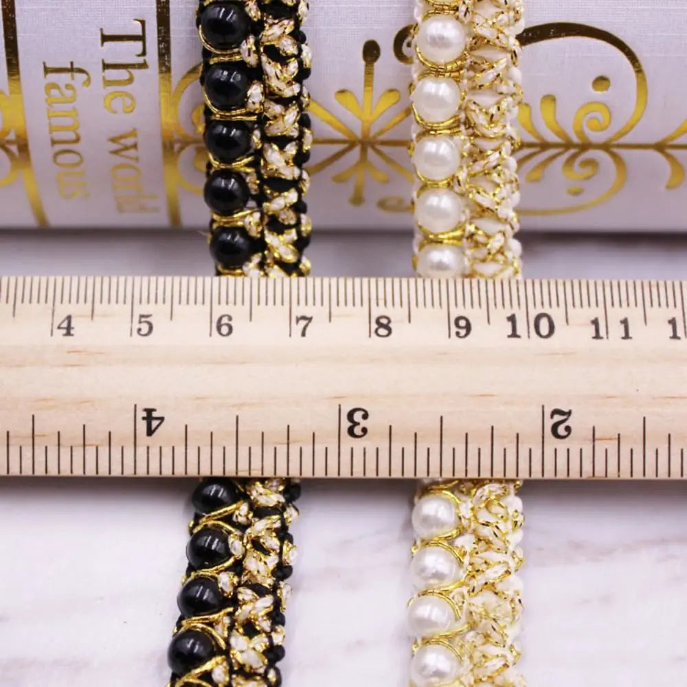 Cinta de Encaje Trenzada con Perlas - 1 Yarda, Decoración de Cuello y Puños, Accesorio de Costura para Ropa