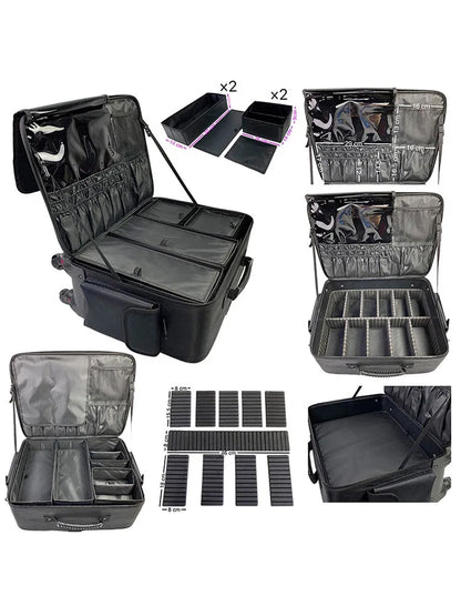 Maletín de Maquillaje con Gran Capacidad de Almacenamiento y Ruedas - Estuche de Cosméticos Bordado de Múltiples Capas, Caja Profesional para Herramientas de Belleza y Manicura