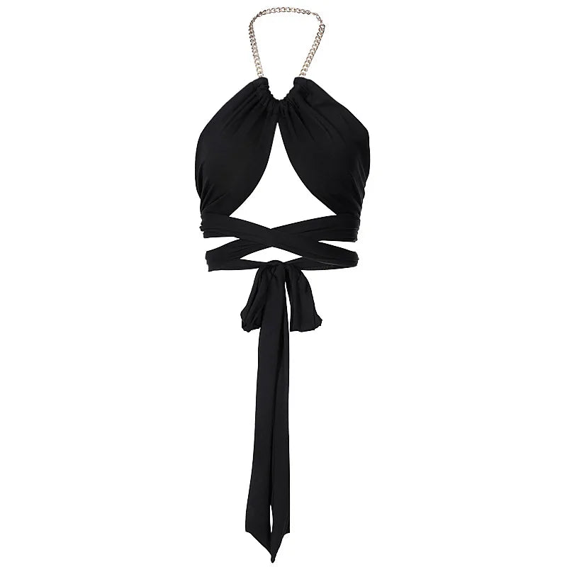 Camiseta Sin Mangas para Mujer: Top de Verano Halter con Pliegues y Cuello en V