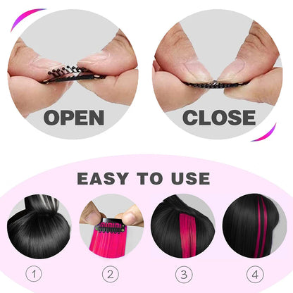 6 Piezas/Paquete Extensiones de Cabello con Clip de Colores para Fiesta, Destellos para Niñas, 22 Pulgadas, Cabello Sintético Liso