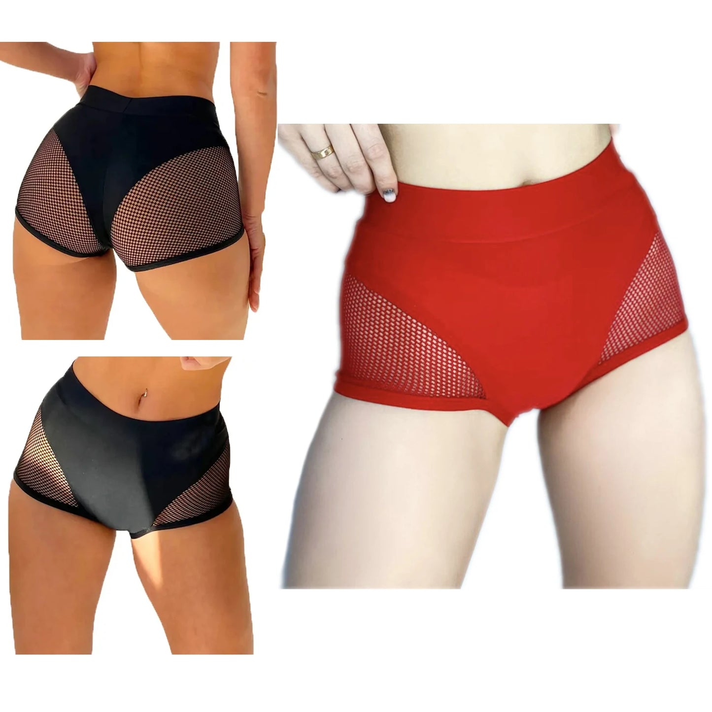 Shorts de Red Fishnet para Mujer, Lencería Sexy de Cintura Media, Pantalones Cortos Elásticos para Yoga, Pole Dance y Fitness