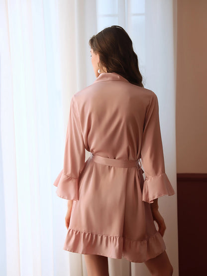 Pijama Sexy privado para mujer, camisón de seda de imitación pura, cárdigan con puño de loto, bata de verano