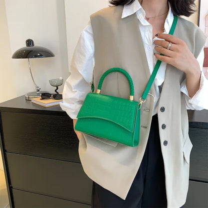 Bolso de hombro de cuero PU de color sólido para mujer, bolso pequeño de diseñador de moda, con asa superior, bolso cruzado con patrón de lujo, monedero