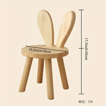 Taburete Pequeño Creativo con Orejas de Conejo para Niños | Silla Decorativa de Madera Maciza