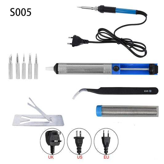 Soldador Eléctrico con Temperatura Ajustable 60W, Estación de Soldadura 220V/110V, Herramienta de Reparación con Punta de Cautín y Accesorios