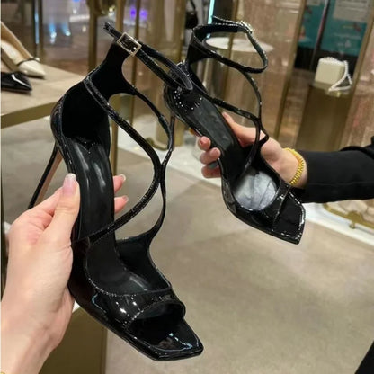Zapatos de Tacón Stiletto de Alta Calidad con Estilo de Hada - Sandalias Abiertas con Cordones, Elegantes y Sexys para Bodas