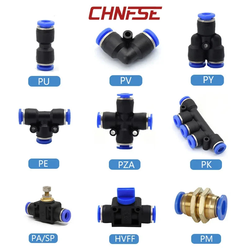5 Piezas de Conector Rápido Pneumático para Tubos de Aire - Acoplamientos de Agua Push-In para Mangueras de 4mm a 16mm (PU, PY, PK, PM, PZA)