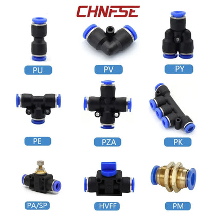 5 Piezas de Conector Rápido Pneumático para Tubos de Aire - Acoplamientos de Agua Push-In para Mangueras de 4mm a 16mm (PU, PY, PK, PM, PZA)