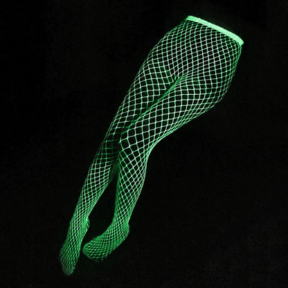 Medias Luminiscentes Mágicas para Mujer - Tights de Malla Elástica Plus Size, Crotchless, Brillan en la Oscuridad para Pole Dance