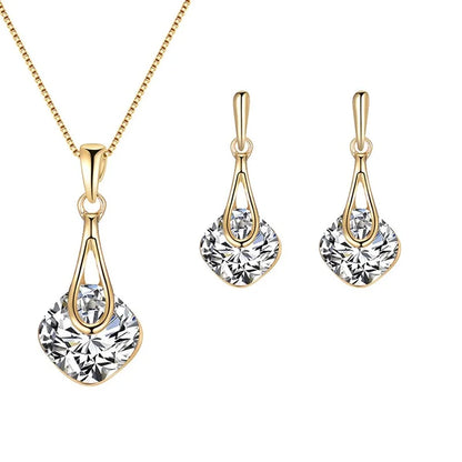 Conjunto de joyería para mujer, pendientes cuadrados de diamantes de imitación, collar con colgante de gota de agua, a la moda