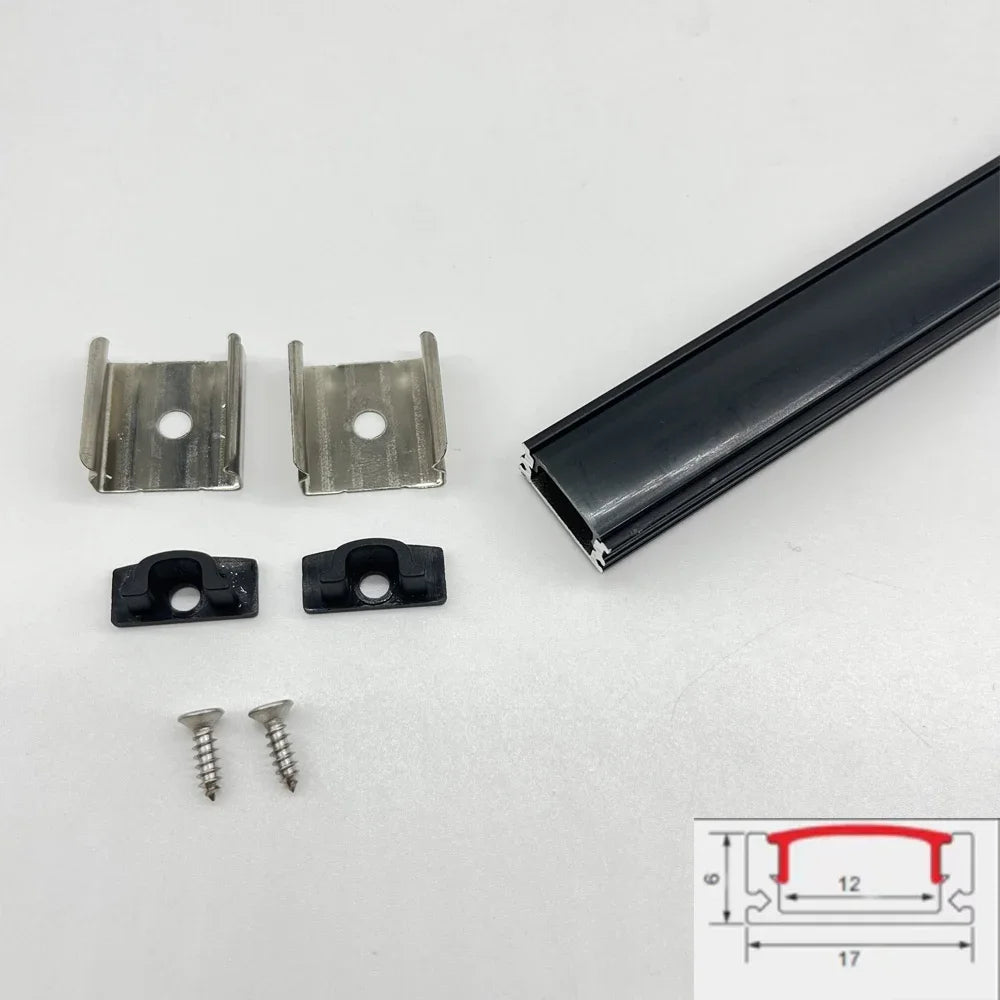 Perfil de Aluminio en Forma V/YW/U de 0.5m para Tira LED, Soporte de Canal, Cubierta DIY en Acabado Negro/Plata, Tiras de Canal de Cubierta Lechosa/Negra