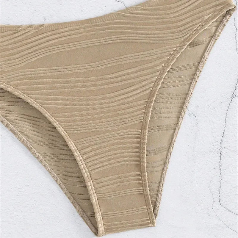 Bikini de Cintura Alta, Conjunto de Traje de Baño Rizado para Mujer