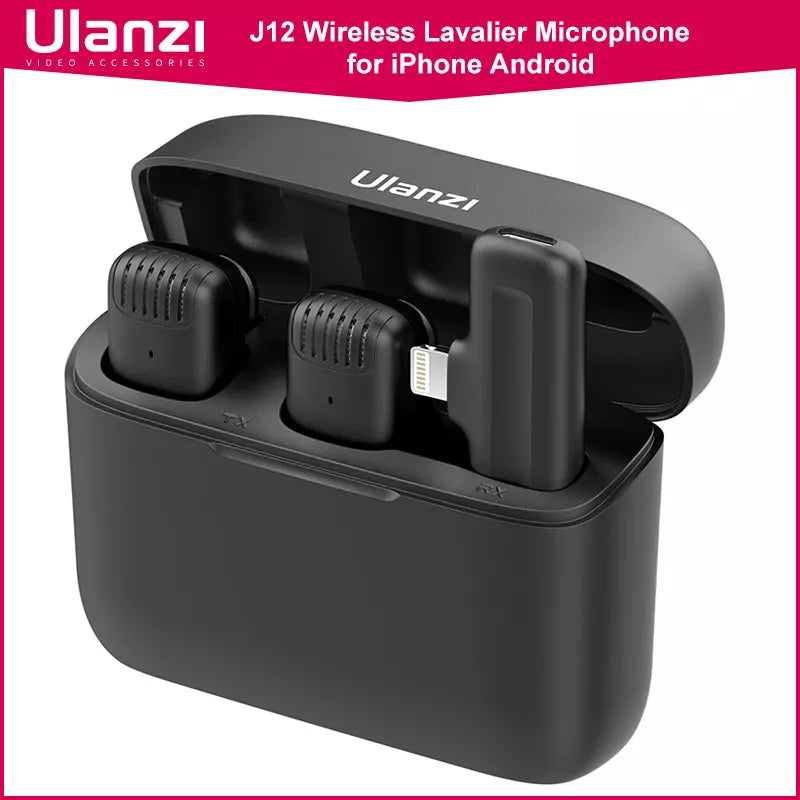 Sistema de Micrófono Inalámbrico Ulanzi J12 para Grabación de Audio y Video, Micrófono Mini Lavalier para iPhone, Android y Transmisiones en Vivo