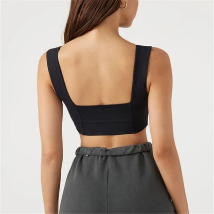 Sujetador Deportivo Unisex de Nailon Estirable con Tirantes Anchos, Dobladillo Curvado, Secado Rápido y Soporte Ligero para Yoga y Pilates