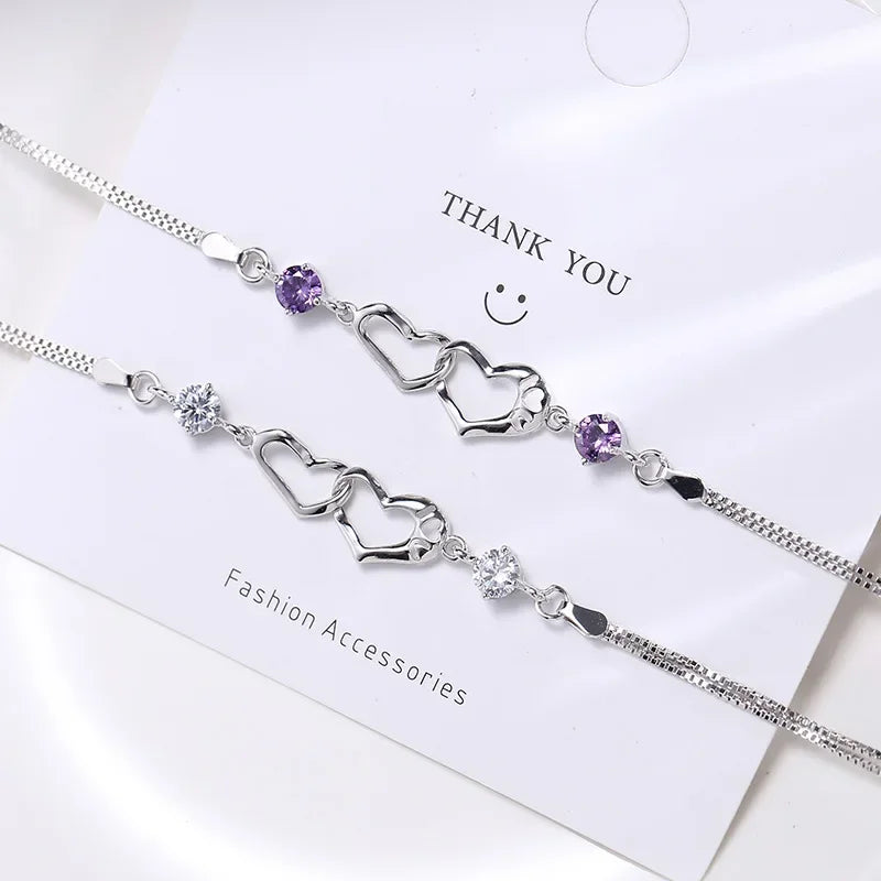 Pulsera de Plata de Ley 925 con Diseño de Corazón para Mujer - Brazalete Romántico de Cristal de Lujo, Ideal para Fiesta, Boda y Regalo de Joyería Original