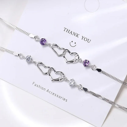 Pulsera de Plata de Ley 925 con Diseño de Corazón para Mujer - Brazalete Romántico de Cristal de Lujo, Ideal para Fiesta, Boda y Regalo de Joyería Original