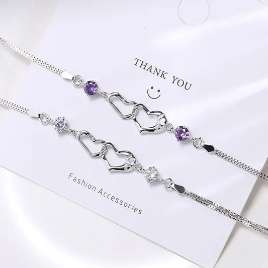 Pulsera de Plata de Ley 925 con Diseño de Corazón para Mujer - Brazalete Romántico de Cristal de Lujo, Ideal para Fiesta, Boda y Regalo de Joyería Original