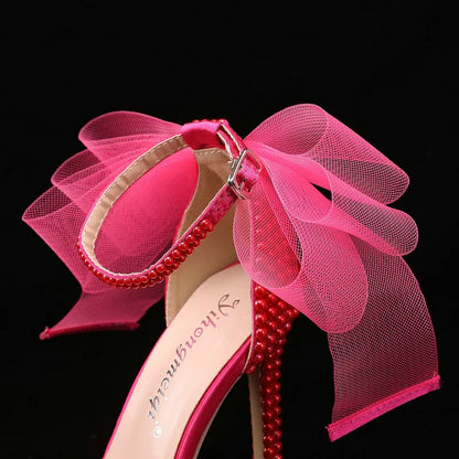Sandalias de Tacón Alto  - Elegantes con Punta Abierta, Adornos de Rhinestones y Perlas para Novias