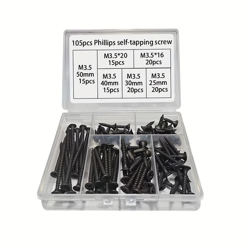 Set de Tornillos Autoperforantes M3.5 de Cabeza Countersunk Negra - Tornillos de Alta Resistencia para Tablero de Yeso