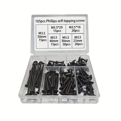 Set de Tornillos Autoperforantes M3.5 de Cabeza Countersunk Negra - Tornillos de Alta Resistencia para Tablero de Yeso