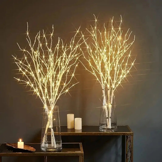 Lámpara LED de Ramas de Abedul Blanco - Luces Festivas a Pilas para Decoración de Navidad, Bodas y Fiestas