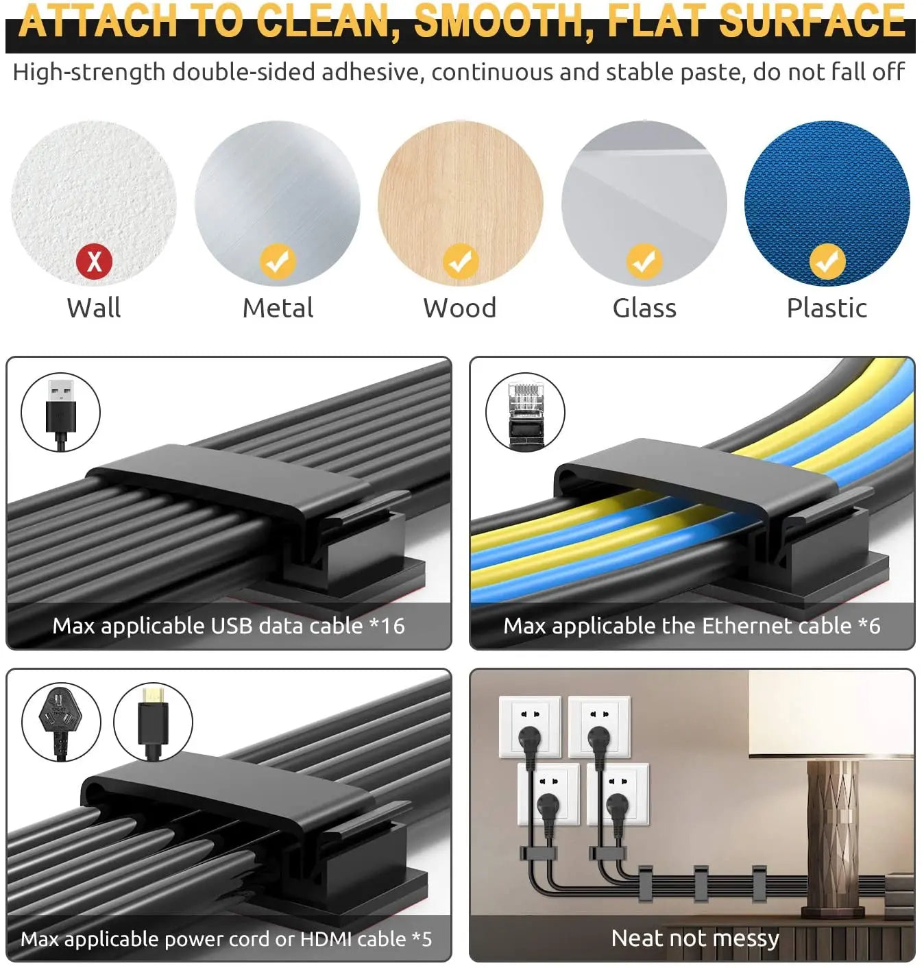 Organizador de Cables Autoadhesivo - Clips de Sujetadores para Gestión de Cables GPS, Decorativos y Funcionales