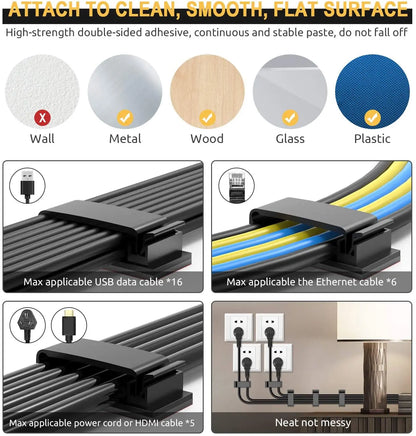 Organizador de Cables Autoadhesivo - Clips de Sujetadores para Gestión de Cables GPS, Decorativos y Funcionales