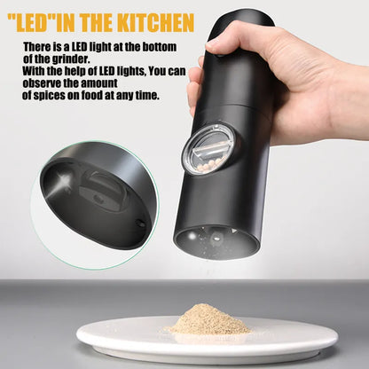 Molinillo Automático de Pimienta y Sal con Ajuste de Grosor Recargable por USB y Molinillo de Especias con Luz LED - Herramienta de Cocina