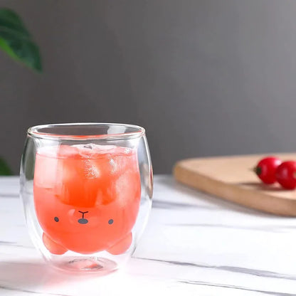 Taza de Vidrio Doble 280ML con Diseño de Animales | Gato, Perro, Oso | Taza Transparente para Café, Té, Leche, Jugo o Vino | Ideal para Cumpleaños